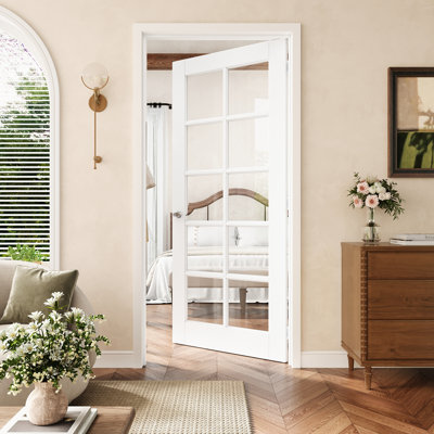 Porte pré-suspendue intérieure en verre transparent de 36 po x 36 po avec charnières argentées, porte en verre transparent avec cadre, porte intérieure comme porte de garde-manger, porte de chambre à coucher, porte de buanderie, portes de placard, portes de pièce, droite