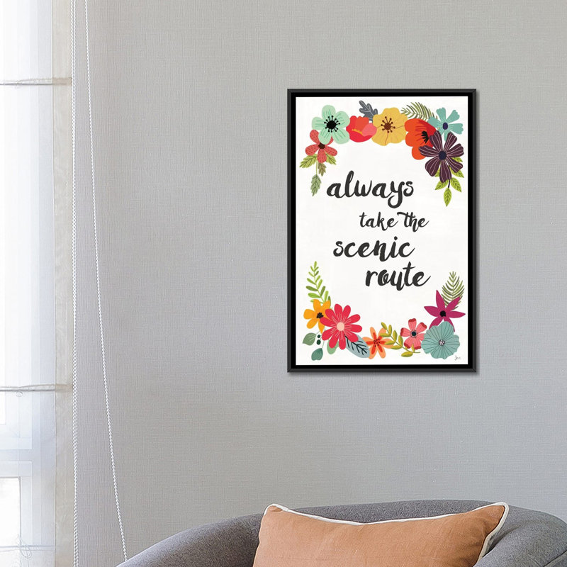 «Words & Petals III», art textuel sur toile, H 26 po x l 18 po x P 1,5 po, Toile avec cadre noir