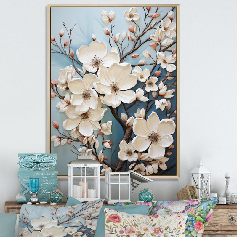 Dogwood Field Pointillism Collage V - impression, Cadre naturel flottant, H 20 po x l 12 po x P 1 po
