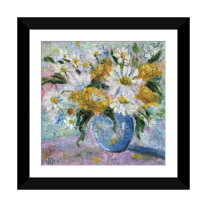 Bouquet de champ marguerites - impression d'art mural - papier d'art encadré, H 24 po x l 24 po, Noir