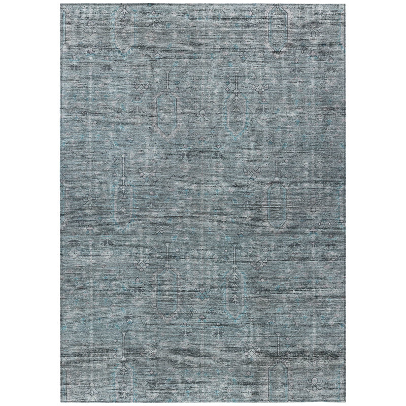 Tapis bleu sarcelle lavable 10 pi x 14 pi bleu et gris Southwestern