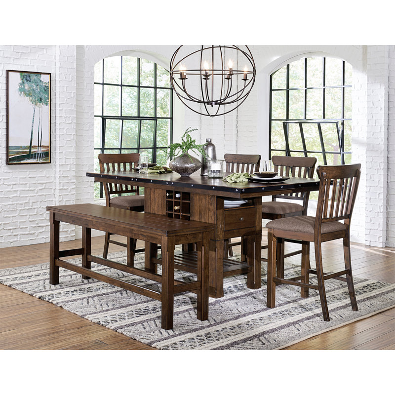 Ivaylo 6Pc Wooden Dining Table Set, Kitchen Table Set with Extension Leaf,Drawers ,Wine Rack Table