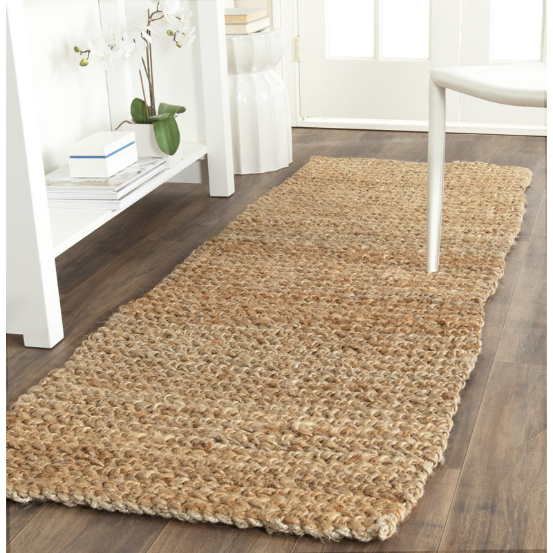 Tapis doré en jute / sisal tissé à la main Calidia, Tapis de couloir 2 pi 3 po x 13 pi