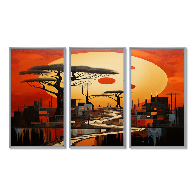 Ensemble de salon mural Grasston - Paysage abstrait, Encadrement argenté, H 40 po x l 60 po x P 1 po