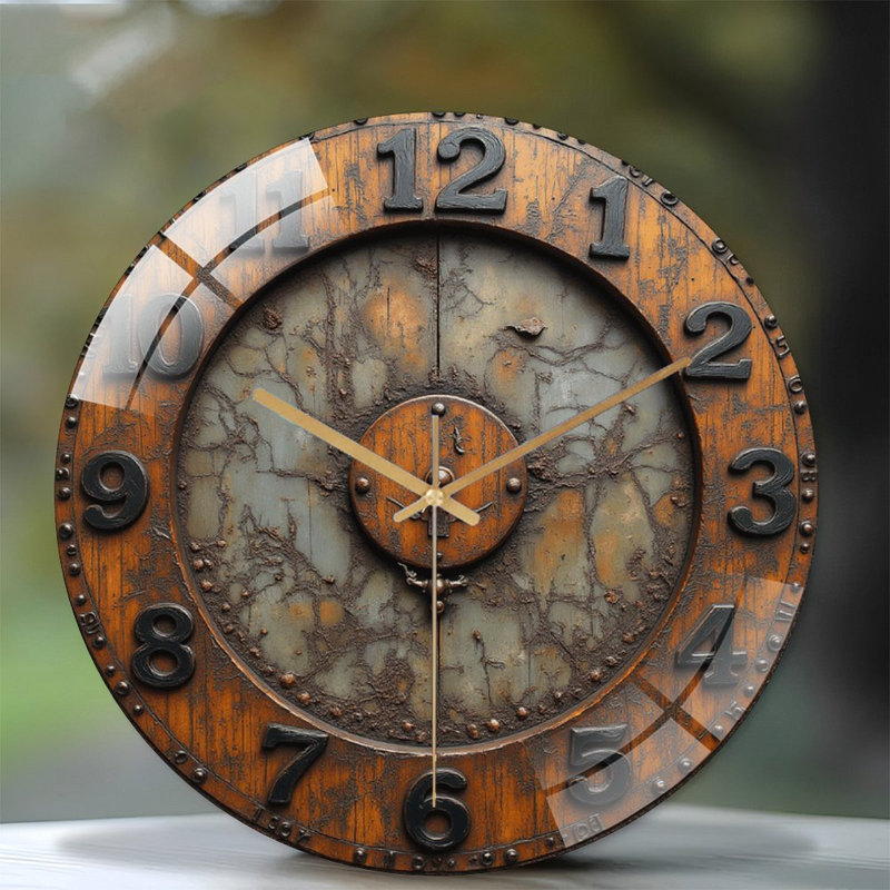 Horloge murale rétro vintage avec art de style rustique - Horloge murale moderne en verre 12 po