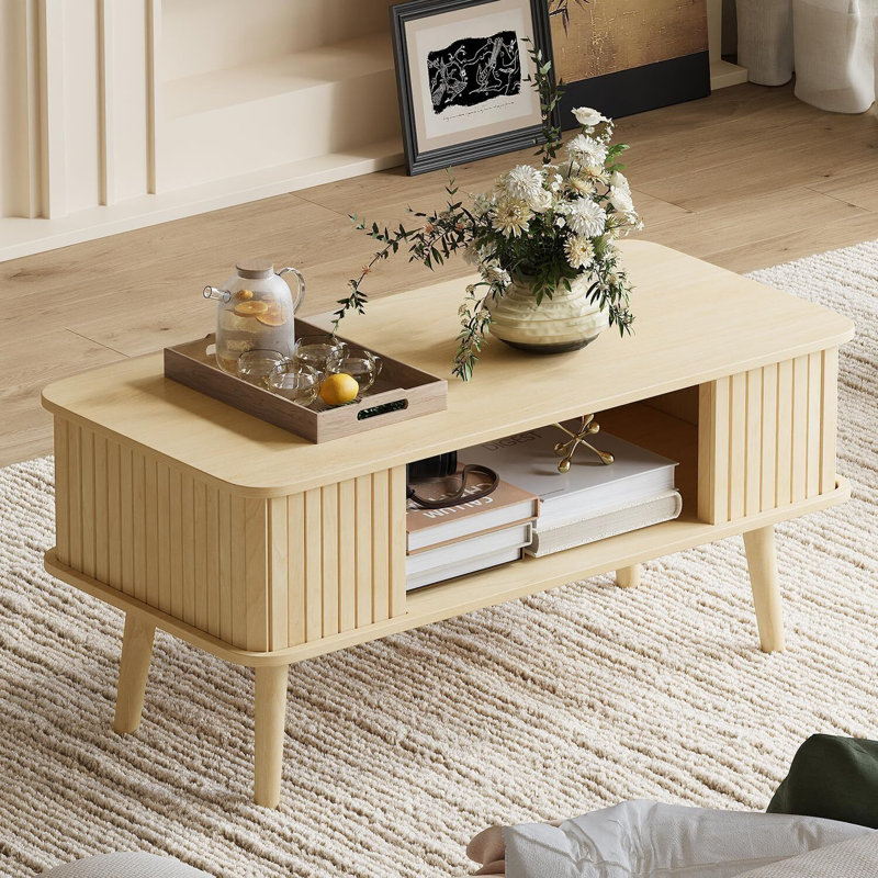 30 Inch Modern Coffee Table with Open Shelf Storage