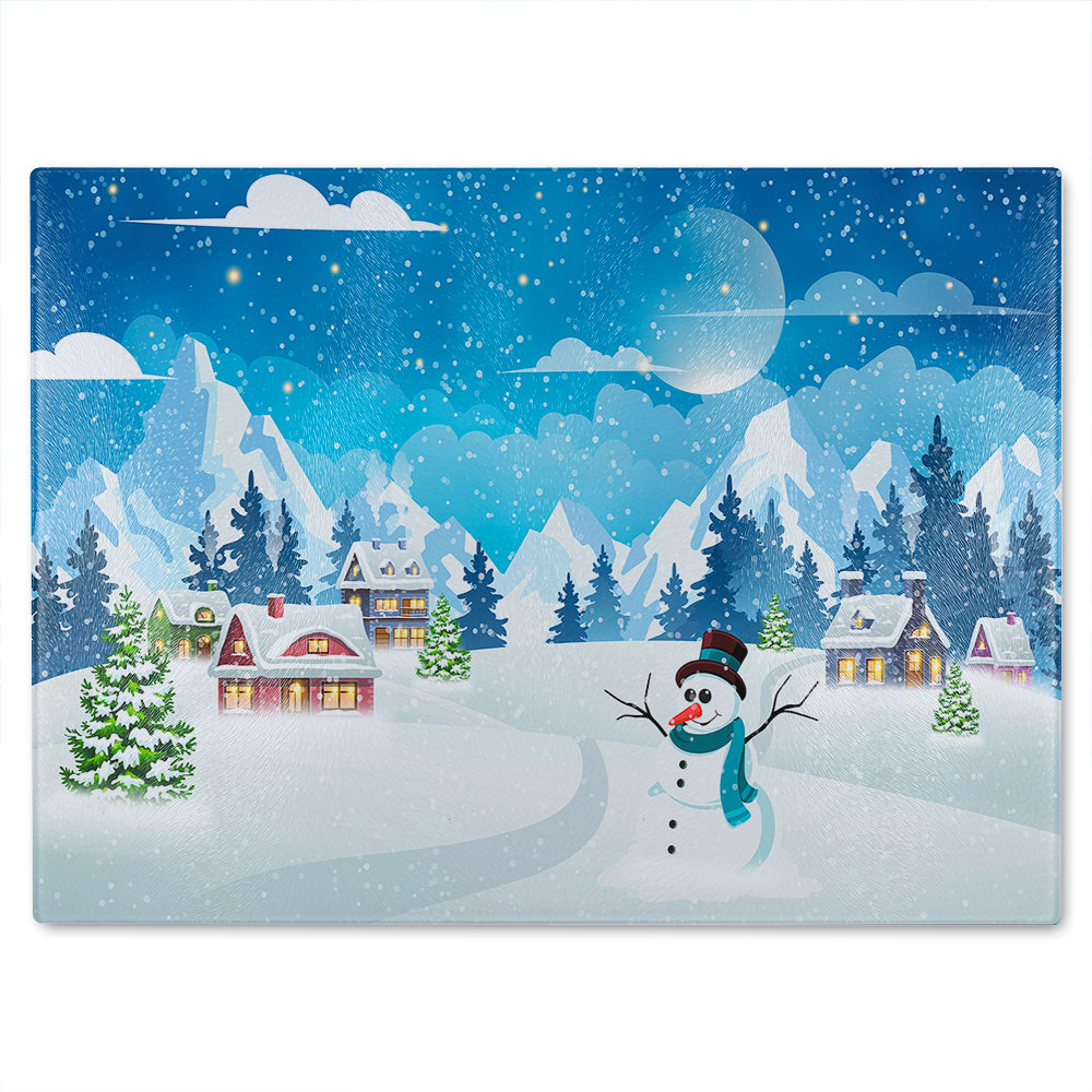 Evening Village Winter Landscape Dining Glass Chopping Board