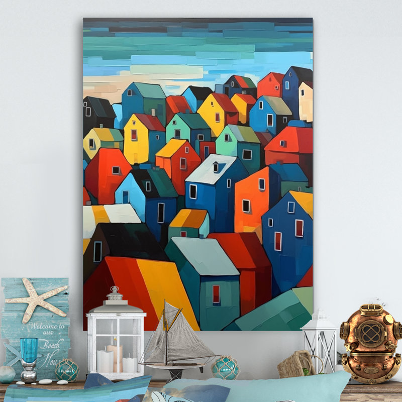Blue and Orange Cityscape Chronicles - Décoration murale en métal City Architecture, H 32 po x l 16 po x P 1 po