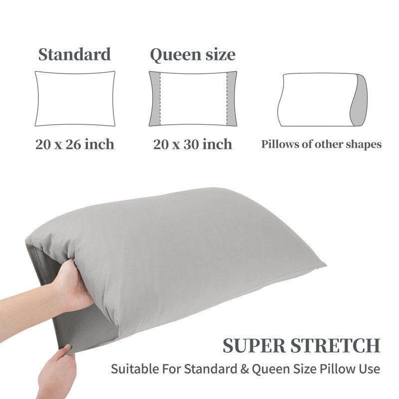 Taies d'oreiller en jersey extensible avec fermeture à enveloppe, Gris clair, Taies d'oreiller pour grand lit