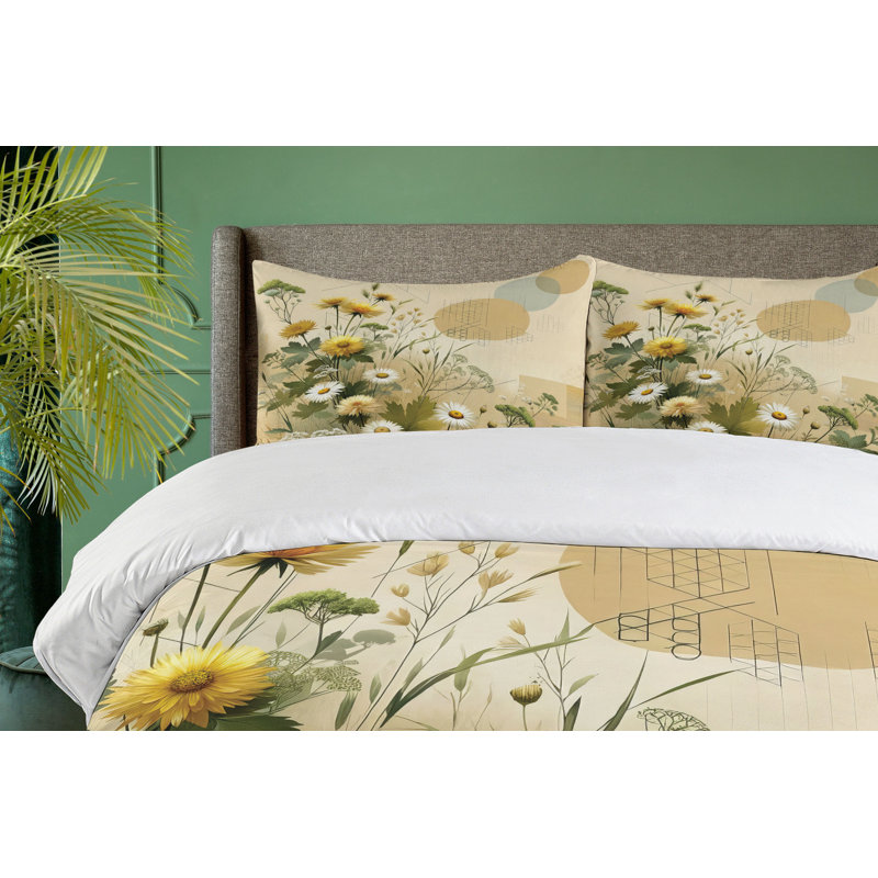 Floral Eucalyptus Duvet Cover, California King Duvet Cover + 2 Standard Shams