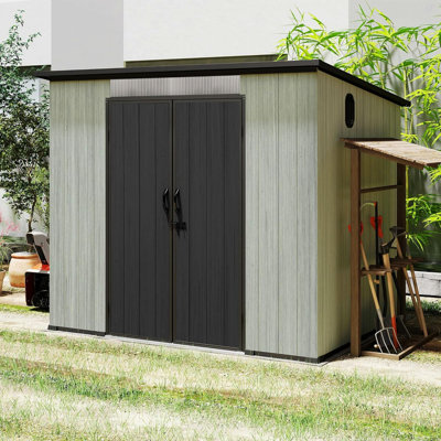 6X8ft Outdoor Resin Storage Shed With Transparent Windows & Louvered Vents, Plastic Tool Shed With Double Lockable Doors & Sloping Roof, Outside Garden Shed For Backyard, Patio, Lawn, Gray