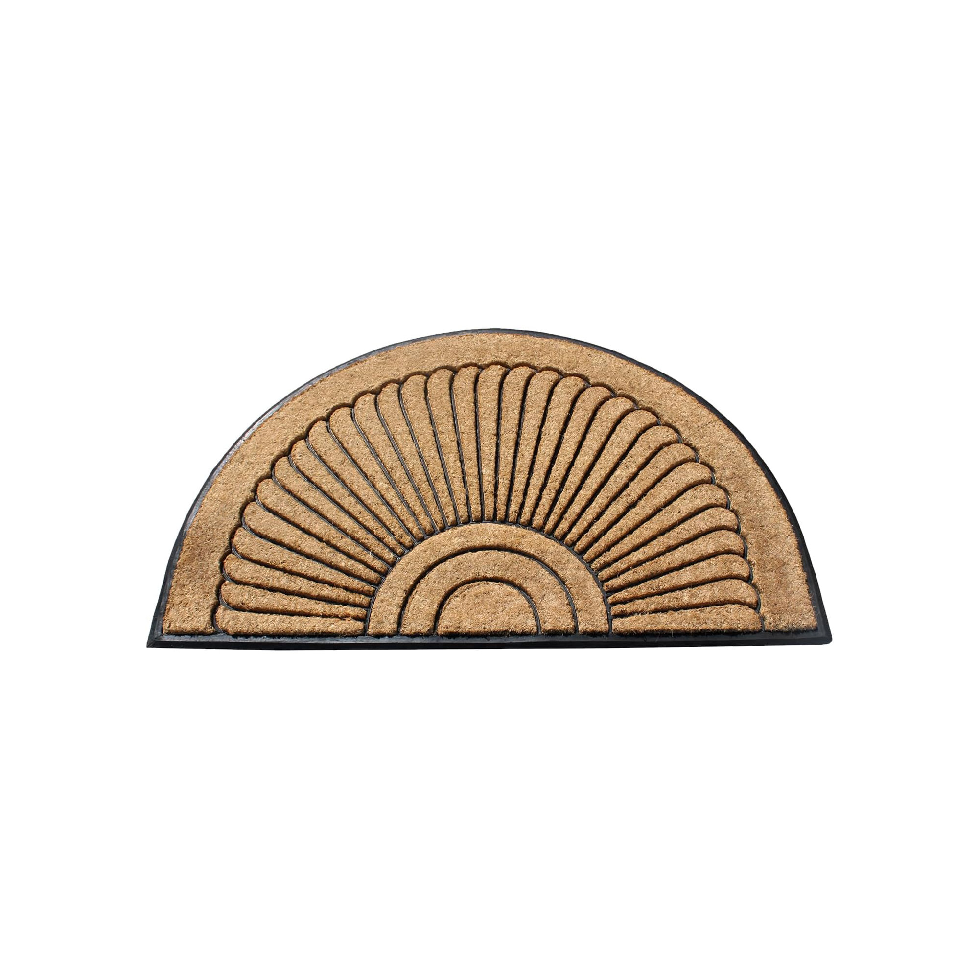  Natural Coir and Rubber Non-Slip Outdoor Sunburst Door Mat, Semi-Circle 2'6" x 4'