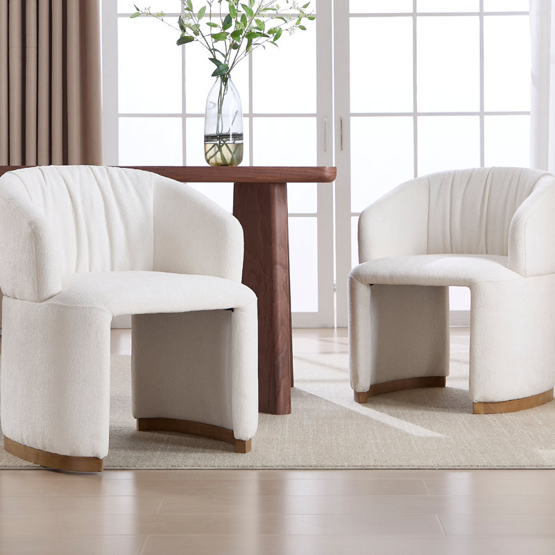 25" Wide Modern Dining Chair Upholstered Barrel Armchair With Solid Wood Legs And Backrest, For Dining Room/Living Room