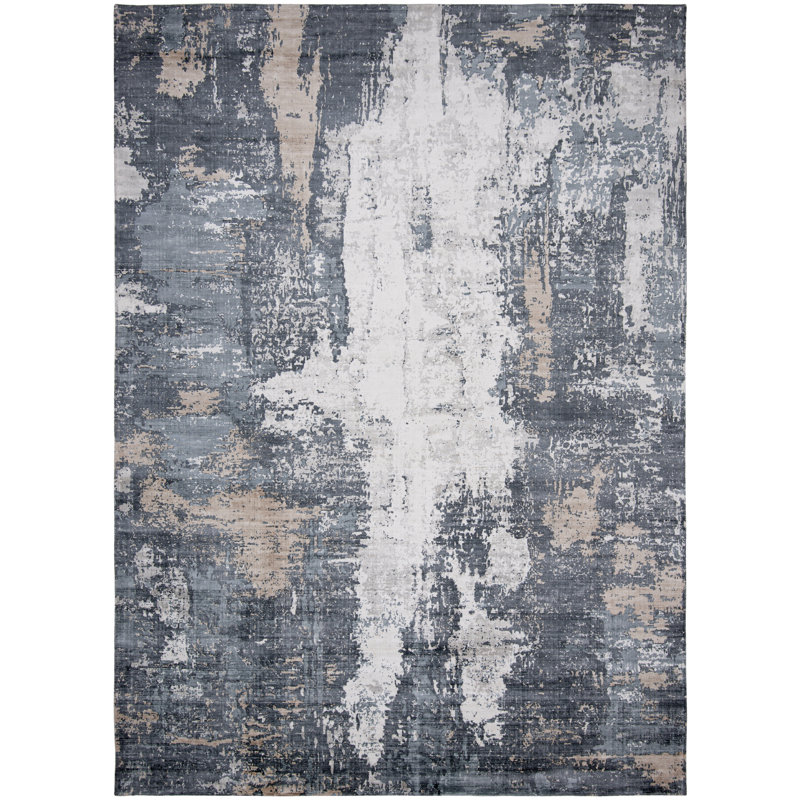 Tapis bleu de haute qualité noué à la main, Rectangle 8 pi x 10 pi