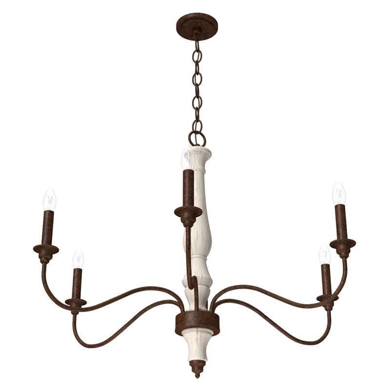 Distressed White Metal 6-Light Candle Chandelier