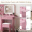 Coiffeuse avec miroir lumineux - Bureau de coiffeuse avec barre d'alimentation / éclairage réglable / tiroirs et tabouret rembourré - Coiffeuse pour chambre - rose-1577546597