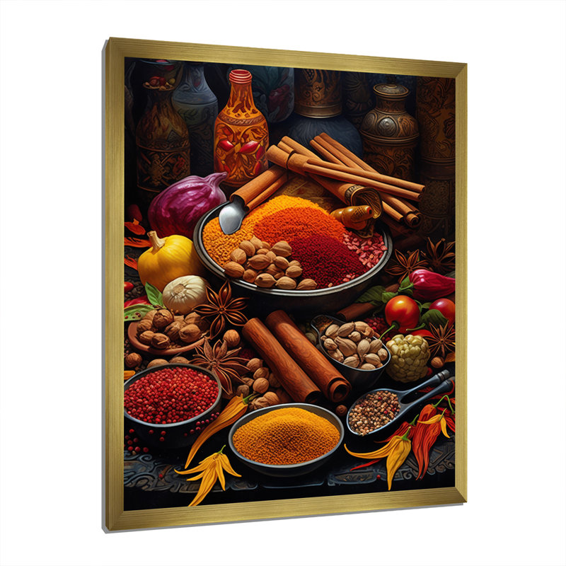 Épices alimentaires exotiques - Art mural alimentaire, Encadrement doré, H 32 po x l 16 po x P 1 po