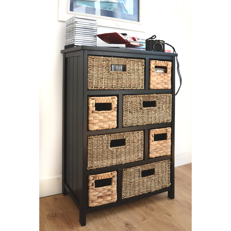 Erica Solid Wood 56cm W 8 - Drawer Chest of Drawers, Black / Natural Mixed