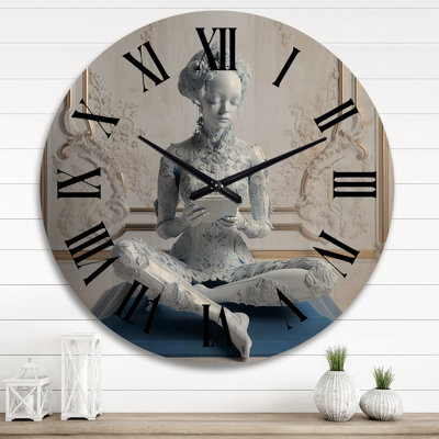 Futuristic Cyber Yoga - Cyberpunk Woman Oversized Wood Wall Clock