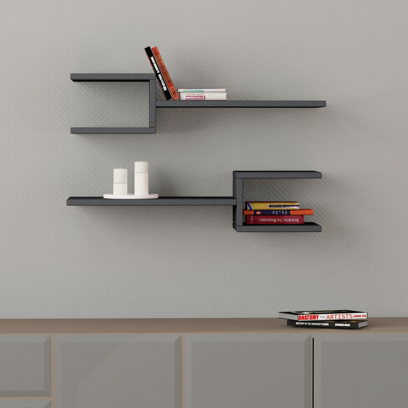 Tablette flottante unique 2 pièces Aleshea, Gris anthracite