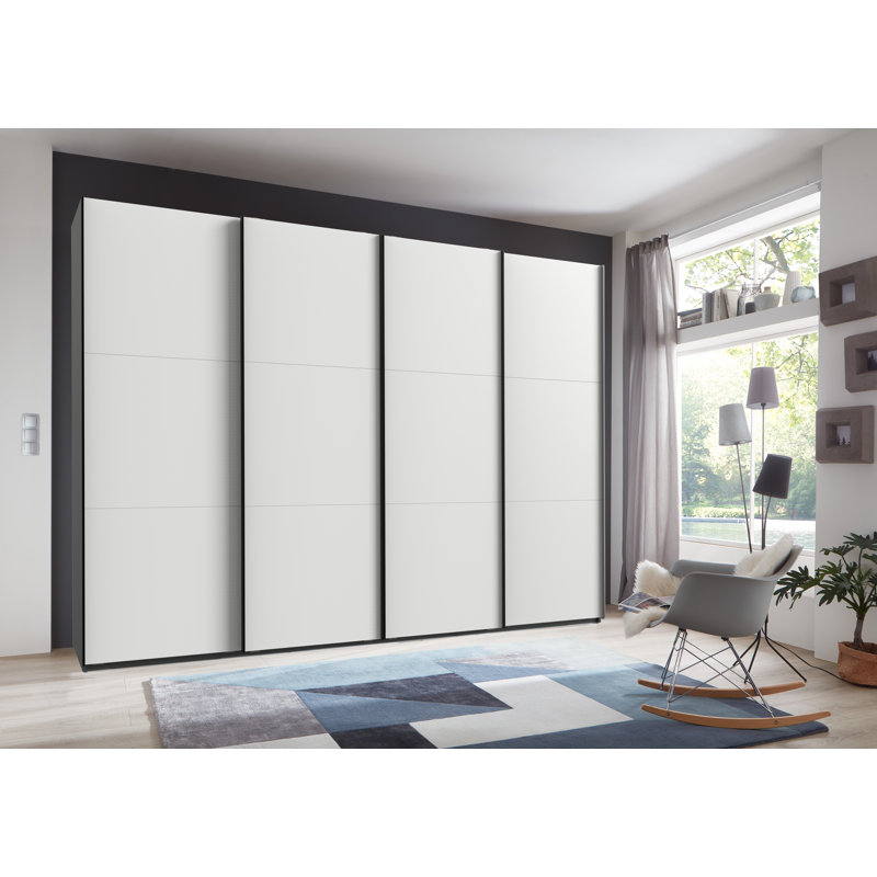Guardino 4 Door Wardrobe, 216cm H x 300cm W x 65cm D, White/Graphite