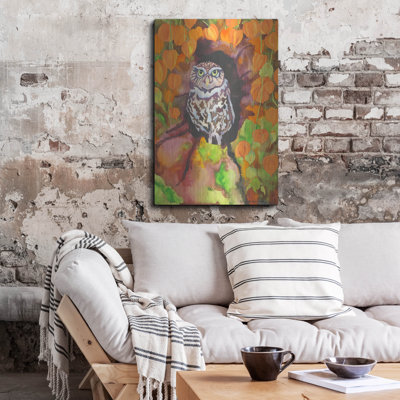 «Owl with Asian Lanterns» par Carissa Luminess, Millwood Pines, art mural en métal, 16 po x 24 po