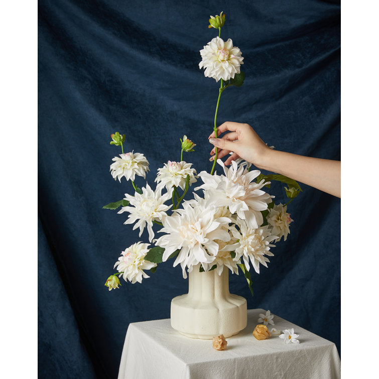 Faux Silk Artificial Dahlia Flower Stem White 29 Tall