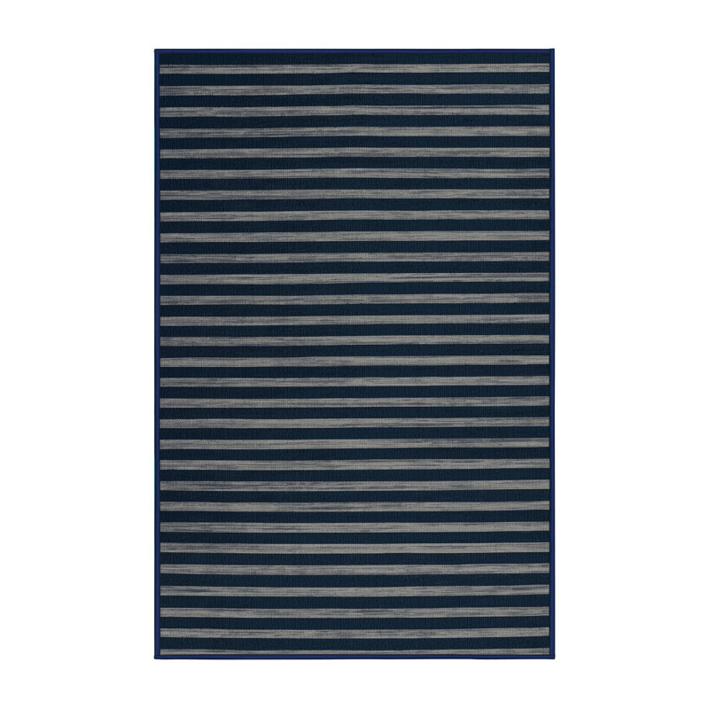 Machine Washable Horizontal Stripes Blue Area Rug, Rectangle 5' x 7'