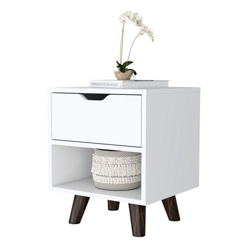 1 table de chevet avec tablette ouverte pour le rangement de la chambre à coucher, 1 tiroir élégant, Blanc
