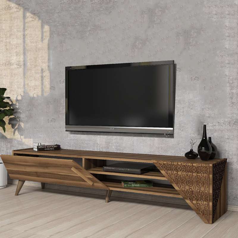 Meuble télé 70,9 po x 14,6 po x 14,2 po Modern | 100% panneau de particules enduit de mélamine, épaisseur: 0,7 pouce | Conception géométrique élégante, parfaite pour le salon et les espaces de divertissement, durable et élégante