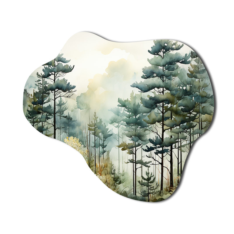 Tonalisme «Whispering Pines Pointillism I», impression de sculpture murale en métal forêt nuageuse, H 22 po x l 30 po