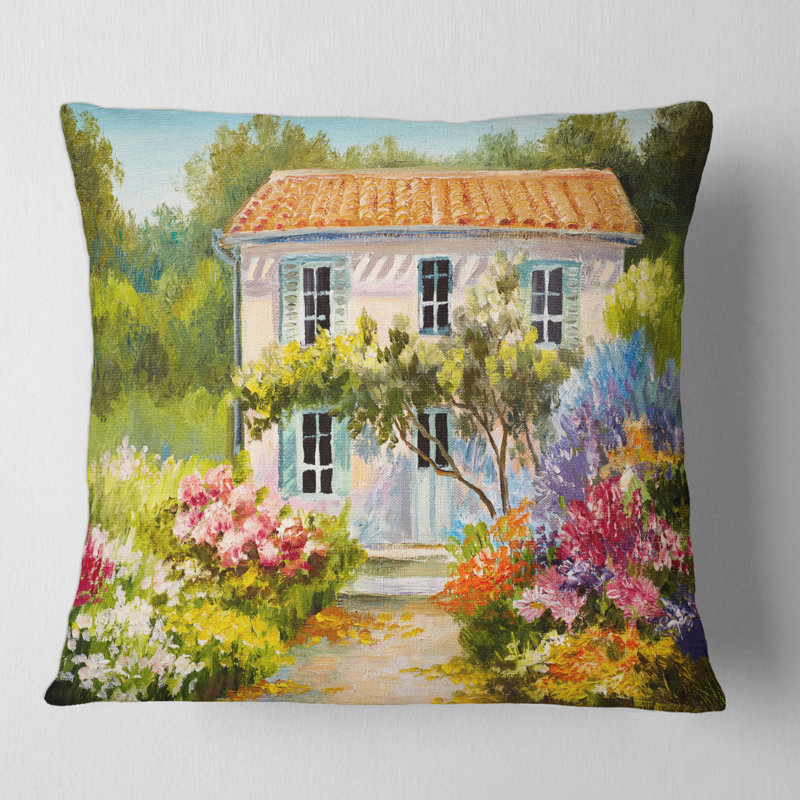 Housse et insert de coussin Petite maison sur la montagne avec fleurs II, 16" x 16"