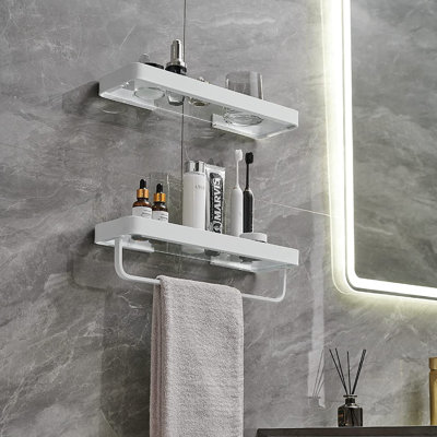 Floating Shelf Tempered Glass Shelf ,2 Tier Bathroom Wall Organizer,Black