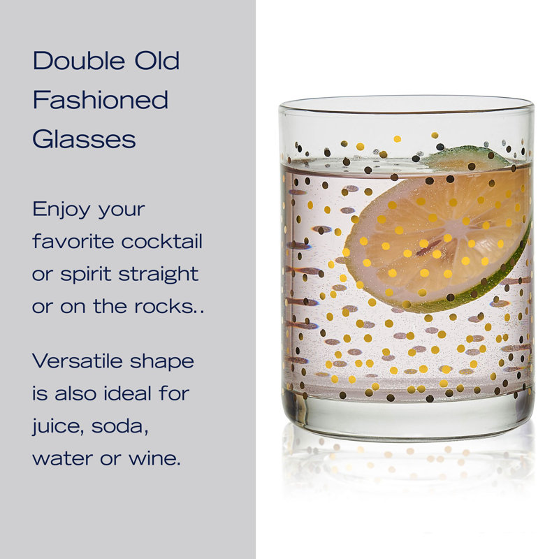 Gold and Silver Patterned Double Old Fashioned Glasses Set of 4