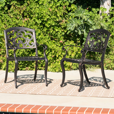 2 chaises de patio en fonte d'aluminium et cuivre - 2 chaises en métal à dossier respirant