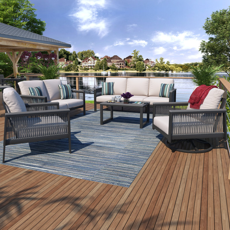 Townsend 7 - Person Patio Conversation Set with Cushions, Canvas White/Rope Gray