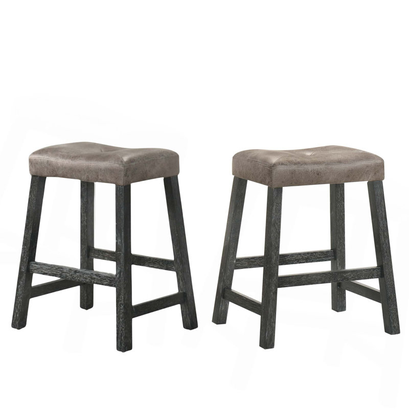Rustic Backless Counter Stools With Faux Leather Seat(Set Of2), Light Gray