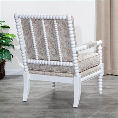 Fauteuil d'appoint à broche blanc cassé, siège rembourré en tissu à motif cachemire taupe pour adultes, pour la chambre à coucher du salon