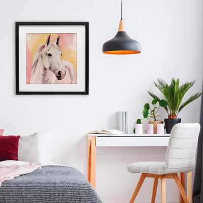 «Sunset White Horse», reproduction d'art sous verre encadrée par Kim Allen