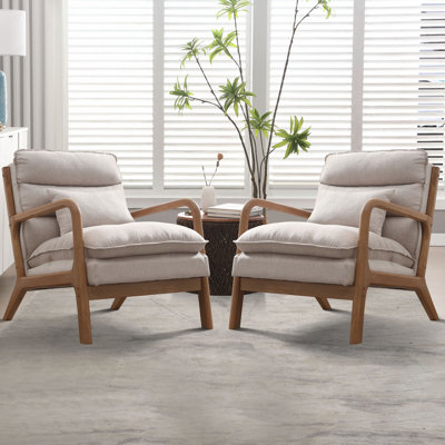 65.5cm Wide Modern Solid Wood Frame Upholstered Armchair with Lumbar Support Pillow