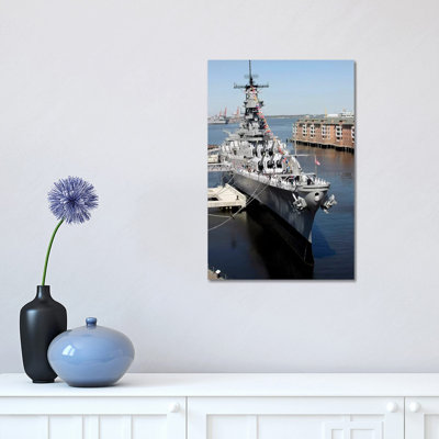The Decommissioned US Navy Battleship, USS Wisconsin, Berthed To The Pier - Wrapped Canvas Print