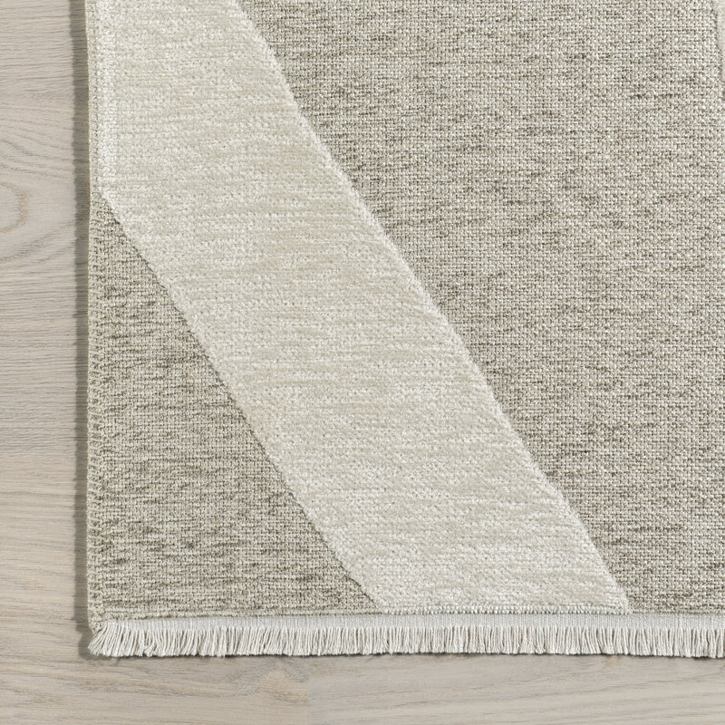 Cream Claude Abstract Fringed Reversible Machine Washable Area Rug, Rectangle 5'3" x 8'