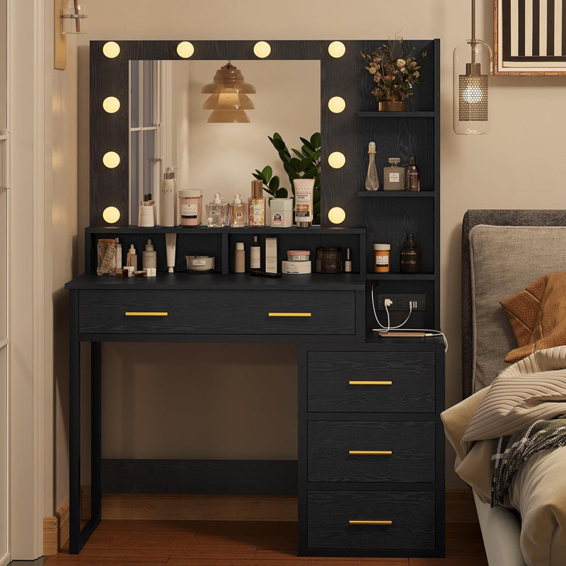 Malaisia Vanity Set with Mirror, Black