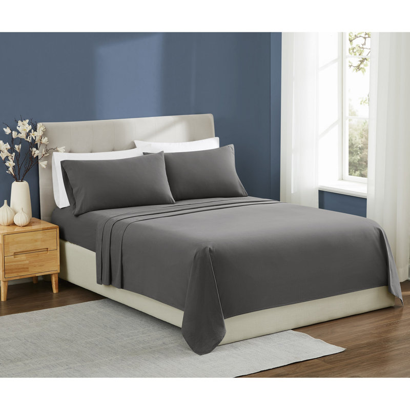 Brooklyn Loom Essential Cotton Sheet Set, Gray, Twin Sheet Set with 1 Pillowcases