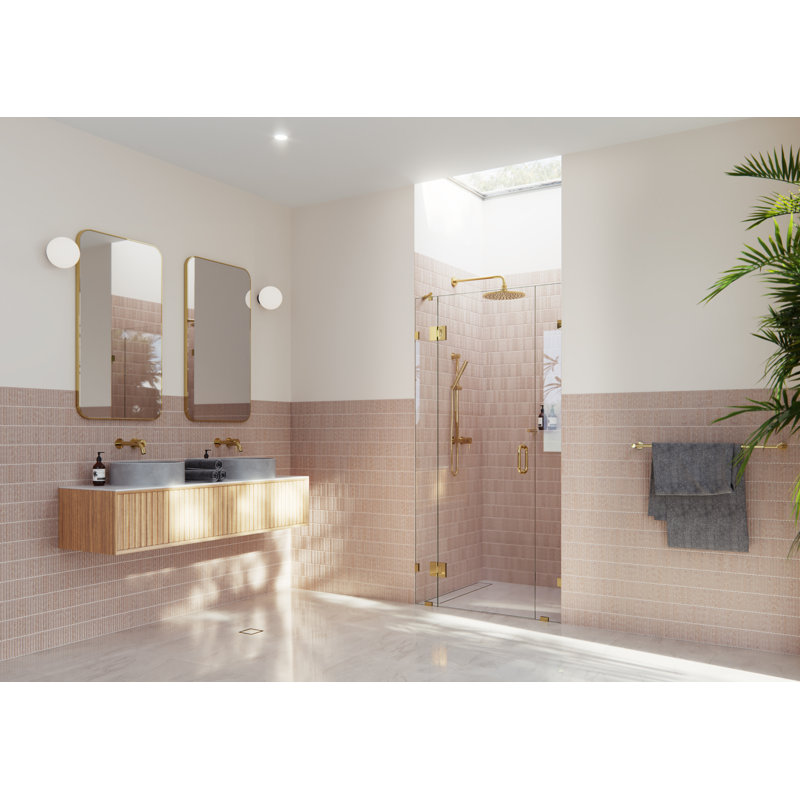 Stellar 42.25 in. W x 78 in. H Fully Frameless 3 Panel Inline Glass Hinged Shower Enclosure, Polished Brass