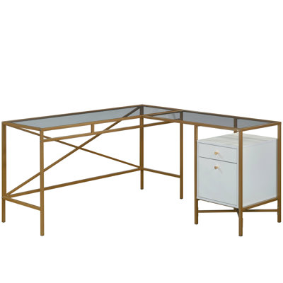 L-Shaped Glass Armoire Desk