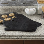 Extra-Long Silicone Oven Mitts - Pair of Pot Holders with Quilted Lining and 2-Sided Textured Grip