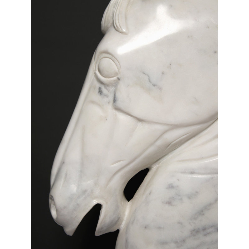 Sculpture tête de cheval en marbre blanc 26 po - Figurine animalière moderne pour la décoration intérieure