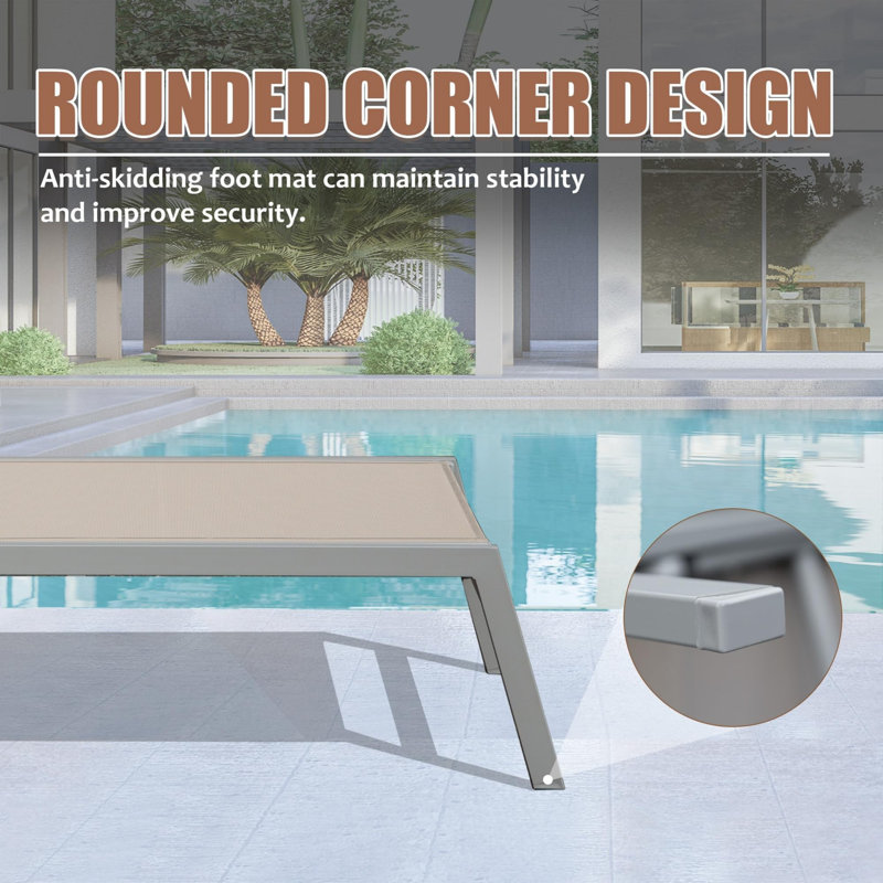 Outdoor Adjustable Backrest Leisure Recliner (Set of 2 Chairs with Table), Khaki