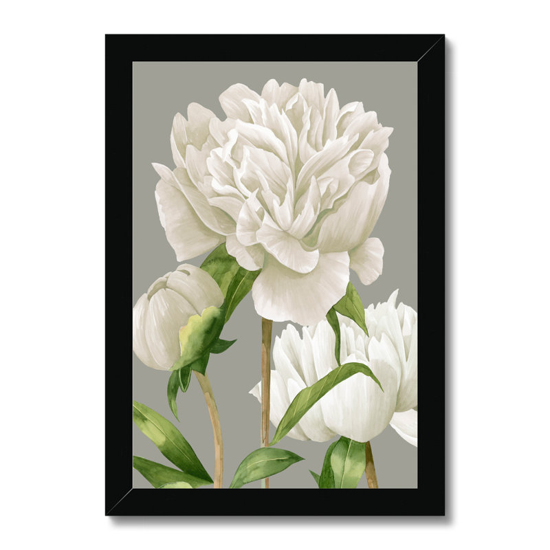 White Peonies II by Grace Popp - Painting, Black Framed Paper Print, 50cm H x 34cm W
